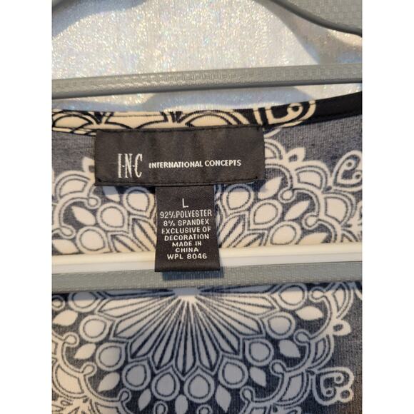 INC Black Tan Sparkle L Faux Wrap VNeck Geo‎ Print Blouse Whimsigoth Fairycore - Picture 4 of 6